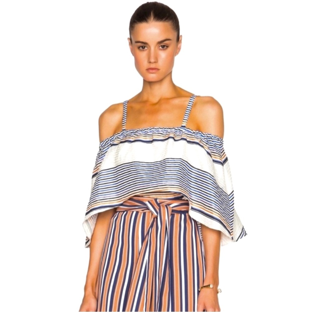 NEW TANYA TAYLOR REVOLVE TEXTURED STRIPE COLD-SHOULDER TOP